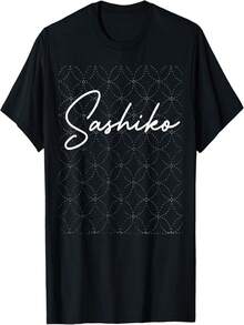 Sashiko Pattern Japanese Embroidery Stitching T-Shirt - Negro - Ver 1