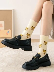 1/5双装女士狗狗图案趣味个性化中筒袜，春秋季 - 彩色 - 查看 8