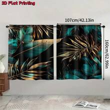 2pcs Blackout Tropical Palm Leaf Curtains - Woven Polyester Linen-Like, With Rod Pocket, Modern Style, Machine Washable, Bedroom Embossed Floral Print - Multicolor - View 9
