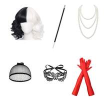 7件套黑白女巫假发、面具、手套、烟嘴、项链套装，趣味角色扮演《101斑点狗》艾丝黛拉服装配饰，欧美风夏季新品现货 - 彩色 - 查看 2