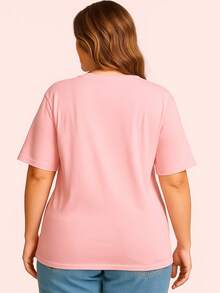 Women's Oversized Plus Size Once Printed T-Shirt - Màu Hồng baby - Xem 2