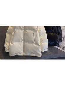 Men's Black Shiny Faux Leather Puffer Jacket - Best Seller Two-In-One Hooded Warm Winter Oversized Casual Outerwear - 白色 - 查看 4