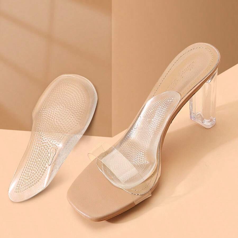 2pcs Self-Adhesive Silicone Forefoot Pads, Semi-Inserted, Anti-Slip Cushions Suitable For Sandals, High Heels And Various Shoes - Clear - View 1