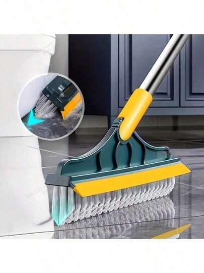 1pc 3-In-1 Bathroom Floor Cleaning Brush, Tile Grout Cleaner, Squeegee, Suitable For Bathroom, Toilet, School, Gym, Hardwood, Tile, Stone Floors, Rotatable & Detachable Brush Head, Anti-Slip, Durable, Random Color Brush And Connector, Valentine's Day Decor, Valentine's Day Gift