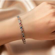 MDFUN 18K White Gold Plated 3mm Cubic Zirconia Rainbow Tennis Bracelet, Women - White 3mm - View 5