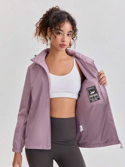 1 pieza Chaqueta cortaviento para mujer para deportes al aire libre en primavera/otoño, diseño versátil de un solo color para senderismo y trekking
