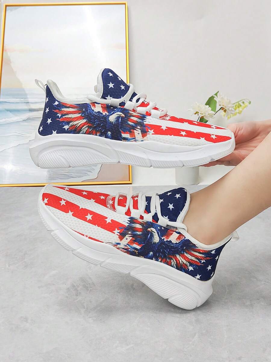 Women's Graphic Casual Sports Shoes, Casual Fabric Lace-Up Women's Casual Sports Shoes For Gym, All Seasons - White - View 1