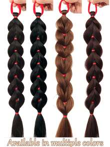 Synthetic Long Pull Through Double Braids Ponytail With Red Rubber Band Black Brown Ponytails Extensions Fluffy Fake Ponytail - Multicolor - View 5