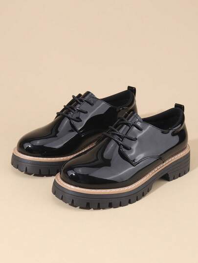 春秋季厚底套脚乐福鞋，舒适粗跟休闲鞋，适合青少年，学院风，女生适用