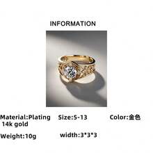 Nhẫn đính hôn mạ vàng 14k dành cho nữ, đính đá Zirconia tổng hợp sáng bóng, hoàn hảo cho đám cưới và các bữa tiệc, món quà Giáng sinh và Ngày Valentine lý tưởng. - Vàng - Xem 4