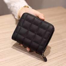 Cartera para Mujeres Versión Coreana Simple Cartera a Cuadros Estudiante de Secundaria Retro Monedero Corto Tarjetero Ranuras paraúltiples Tarjetas - Blanco - Ver 3