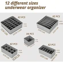 12pcs Multi-Layer Classic Fabric Drawer Storage Boxes For Underwear, Socks And Clothing - Fleece Storage Boxes, Home Storage Boxes, Storage Bins - Black - View 3