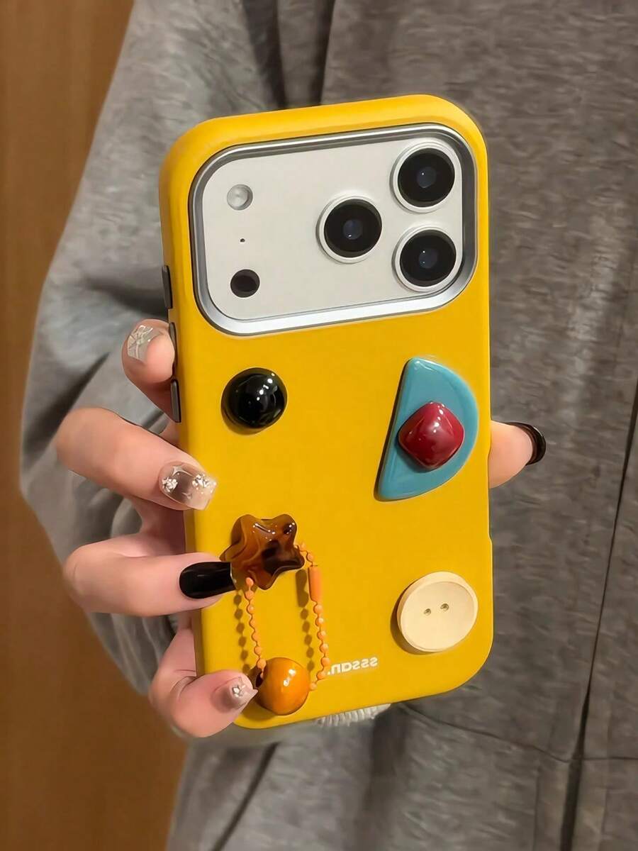 丑萌趣味防震时尚陨石纹理 17 Pro Max/17 Pro手机壳，韩系ins风全新大气感，兼容 16/15，小众创意高端14寸全包秋冬黄色手机壳，女士春季礼物 - 黃色 - 查看 1