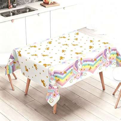 Rainbow Unicorn Tablecloth Children's Birthday Party Table Decoration Disposable Waterproof And Oil-Proof Plastic Tablecloth