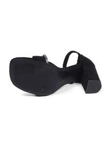 新款仙女风水钻装饰粗跟绑带高跟凉鞋，女士春夏款 - 黑色 - 查看 6