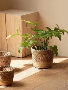 1/2/3Pcs Handwoven Straw Planter Basket, Indoor Woven Flower Pot, Indoor & Outdoor Garden Decoration, Seagrass Flower Pot Planter Basket Set,Natural Seagrass Woven Planter Pot, Rattan Plant Pot, Home Decor Flower Basket, Multi-Function Garden Planter Basket,Home Decoration - Multicolor - View 3