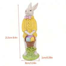 Adorables figuras de conejo de resina con huevo y cesta. Lindos centros de mesa de primavera. - Amarillo - Ver 3