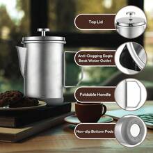 PZW Cafetero de prensa francesa 1l Camping Press French Press con manija plegable de acero inoxidable Press French Press Coffee Coffee Kettle Silver2537 - Plateado - Ver 4