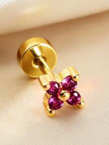 1 pieza Pendientes de botón con flor de circonita chapados en oro de 18K de 20G, material de acero inoxidable, adecuado para múltiples perforaciones de oreja, delicado y preciso, adecuado para mujeres y niñas, para uso diario - Un par de pendientes redondos de circonita con forma de flor - Ver 12