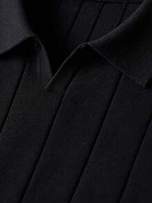 Tween Jungen Lässig Einfarbig Flugzeug Kragen Pullover Geripptes Kurzarm T-Shirt, Frühling/Sommer - Schwarz - Übersicht 5