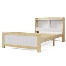 Solid Wood Single Bed With Storage Headboard, 90 X 200 Cm Bed Frame With Slatted Base, Wooden Bed With Headboard, Children's Bed, Youth Bed, Solid Pine, Natural And White (With Mattress) - White - View 7