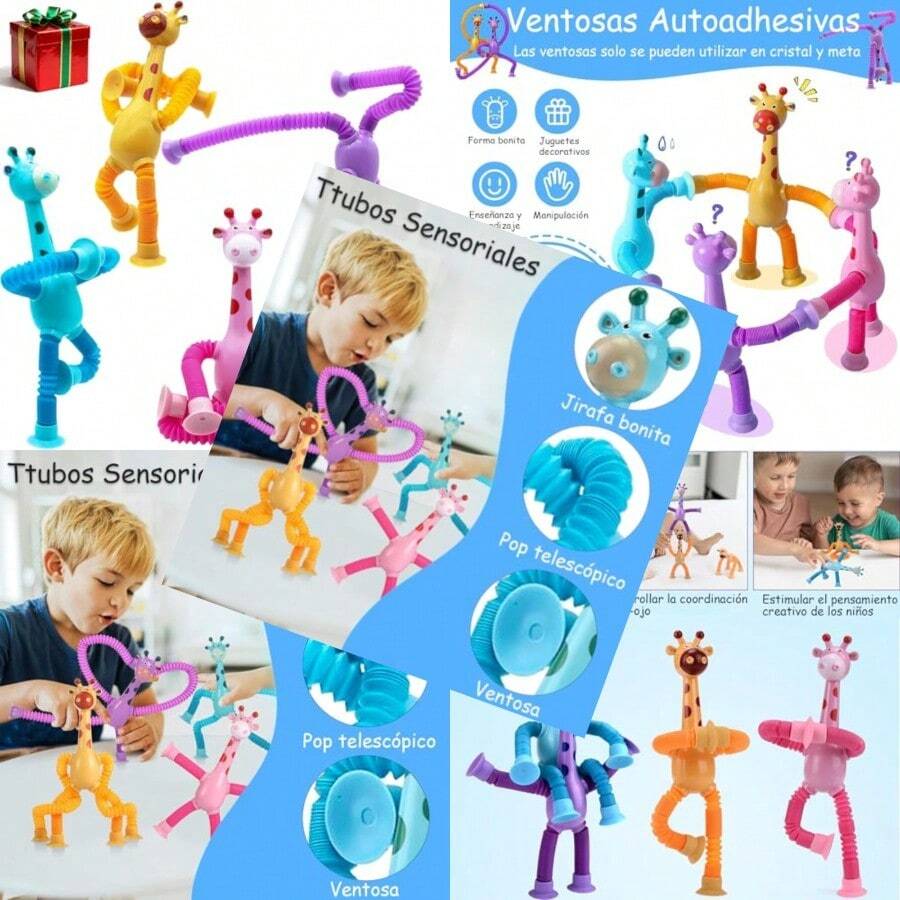 4Pcs Ttubos Sensoriales Toys Mini Pop Tube Sensor Fidget Toy Jirafa Telescopica con Ventosa Tubos para Reventar Juguetes Educativos Sensoriales Fidget Toys para Niños y Adultos PascuaConveniente y duradero, para niños - Multicolor - Ver 1