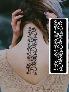 Hana Hand Drawn Tattoo Hollow Template Minimalism Hana Bride Elegant Lace Mandala Flower Pattern Sticker Suitable For Hands, Feet, Shoulders, Neck, Collarbone Semi Permanent Fake Tattoo Sticker 1 Pack - Black - View 12