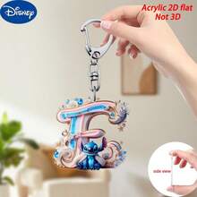 2D亚克力钥匙扣，史迪奇设计，包含26个A-Z字母吊坠，花朵图案钥匙扣，可作汽车钥匙扣、包包挂饰、圣诞装饰品、闺蜜钥匙扣，是史迪奇粉丝的理想礼物，也是圣诞礼物和嘉年华礼物。