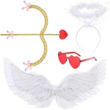 Cupid Costume Set With Angel Wings Bow Arrow Headband And Glasses Valentine Costume Accessories For Wedding Birthday Performance Supplies
