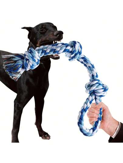 超长加厚重型拔河绳玩具，适合大型犬和中型犬 - 超粗防啃咬绳 - 可用于锻炼咀嚼能力、拔河、互动捡球、障碍训练 - 耐用宠物咀嚼玩具，锻炼下颚，维护牙齿健康 - 非常适合拉布拉多犬、德国牧羊犬、哈士奇等犬种 - 室内/室外玩耍，狗狗绳，大型犬绳，狗狗咀嚼绳