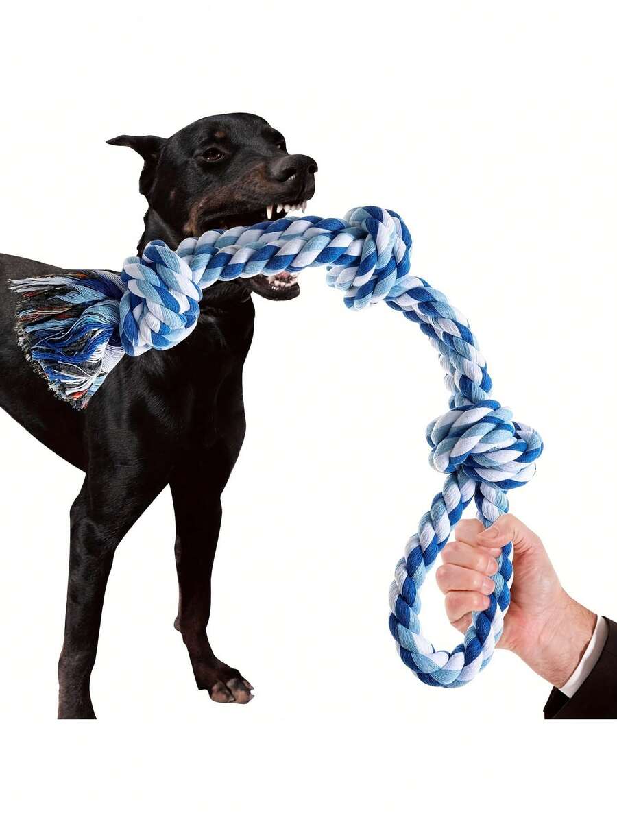 超长加厚重型拔河绳玩具，适合大型犬和中型犬 - 超粗防啃咬绳 - 可用于锻炼咀嚼能力、拔河、互动捡球、障碍训练 - 耐用宠物咀嚼玩具，锻炼下颚，维护牙齿健康 - 非常适合拉布拉多犬、德国牧羊犬、哈士奇等犬种 - 室内/室外玩耍，狗狗绳，大型犬绳，狗狗咀嚼绳