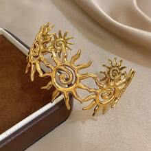 1 Bohemian Spiral Sun Patchwork Bracelet - Stainless Steel Interlocking Sun Design, Gold Tone Embellishments, Elegant Daily And Wedding Jewelry, Unisex, Suitable For Daily Wear, Festival Accessories, Bohemian Style, Durable Bracelet - 金色的 - 查看 6