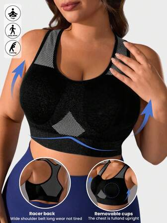 1 stuk naadloze, comfortabele en modieuze yoga-bh met racerback-design voor dames in grote maten, met uitneembare pads en brede bandjes voor goede ondersteuning, geschikt voor dagelijkse fitness en workouts.