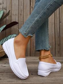 Zapatos planos de mujer de un solo color de EVA (copolímero de etileno y acetato de vinilo), adecuados para el hogar, vacaciones, oficina, todas las estaciones - Blanco - Ver 3