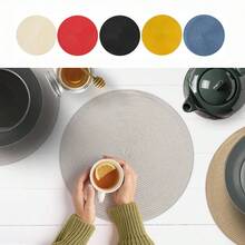 1pc/4pcs/6pcs 38cm Color Dining Mat, Round Woven Dining Mat, Light Colored Dining Table Mat, Round Dining Table Mat, Sage Green Dining Table Mat, Suitable For Circular Dining Tables, Kitchens, Birthday Parties, Wedding Parties, Holiday Themed Parties - Multicolor - View 2