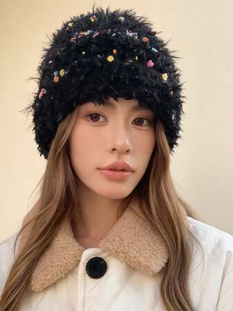 1pc New Colorful Candy Plush Bucket Hat For Women - Face-Flattering Wool Style, Large Brim Bucket Hat, Suitable For Autumn/Winter Warmth Accessory