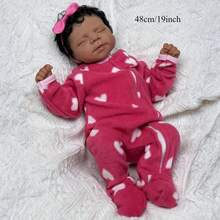 48厘米重生娃娃，深棕色皮肤，儿童玩具，乙烯基四肢，布身，手工制作，逼真，生日礼物 - 睡娃娃 - 查看 3