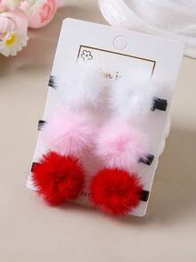 6/8/15pcs Colorful Pom Pom Hair Clips, Cute & Sweet Decor For Girls, Fashionable Hair Accessories Suitable For Casual, Holiday, Party Outfits - Multicolor - View 4