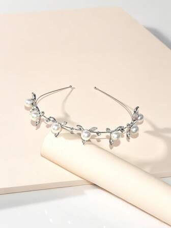 Flower Pearl Bridal Crown Headband, Princess Wedding Hair Accessories, Crystal Birthday Party Marriage Hair Decor