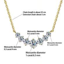 A High-Quality Men's And Women's Pendant Necklace/Choker With A 14K Gold-Plated, 925 Silver, Round Moissanite Seven-Star Design. Fashionable, , Versatile, Simple, Classic, And Elegant With A Unique Touch. Suitable For Everyday Wear, Birthdays, Anniversaries, Valentine's Day, Mother's Day, St. Patrick's Day, Easter, And New Year's Gifts. - Gold - View 13