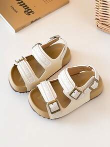 1 Pair Children's Fashion Flat Sandals, Lightweight, Simple, Comfortable, Versatile Boys/Girls Open Toe Sandals - Beige - View 2