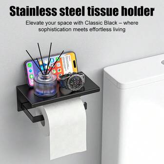 1pc 201 Stainless Steel Tissue Paper Holder - Wall Mounted Toilet Paper Dispenser, Drill-Free Tissue Roll Holder, Phone Rack Bathroom Bathroom Accessories Bathroom Tools