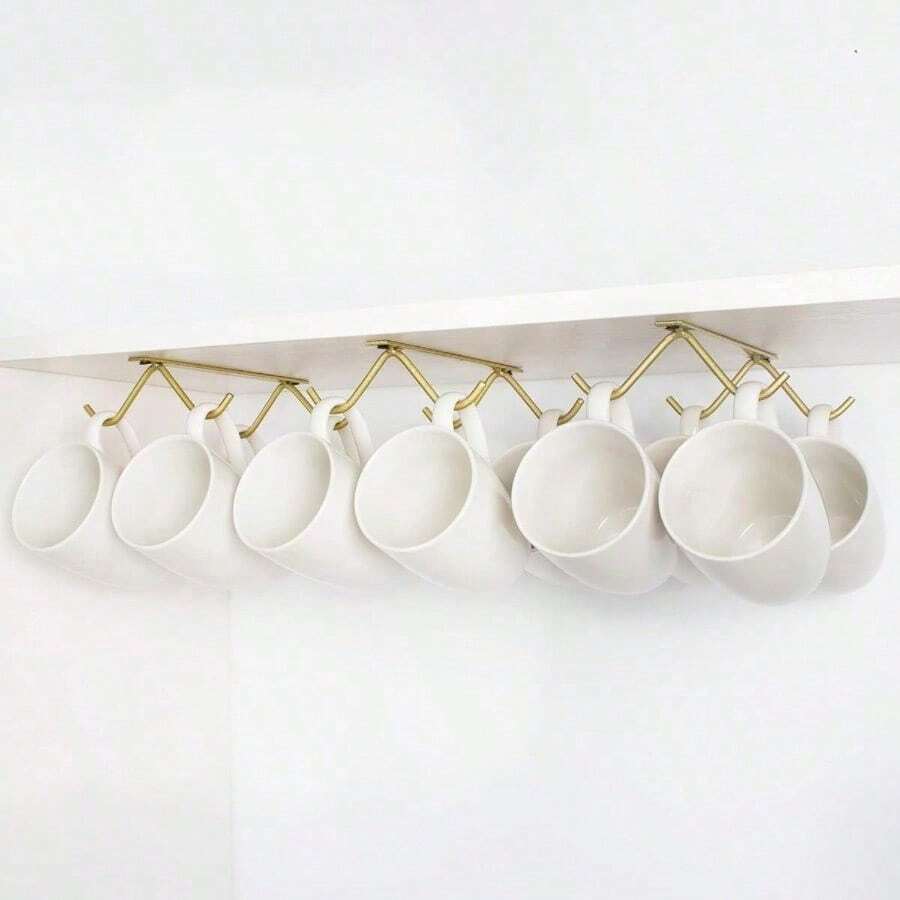 Tavery Gancho Para Gabinete Portavasos - Estante Colgante Para Tazas De Cafe Para Cocina Debajo De Los Gabinetes Colgadores De Metal Organizador Estante Utensilio De Almacenamiento 7 68X4 7X2 10 Oro - 3+Aire - Ver 1