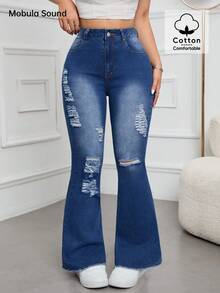 Mobula Sound 休闲优雅喇叭牛仔裤，春夏百搭时尚单品，适合休闲、度假、日常、约会、旅行、派对、机场等各种场合穿着 - 女士弹力修身喇叭牛仔裤 - 藍色 - 查看 2