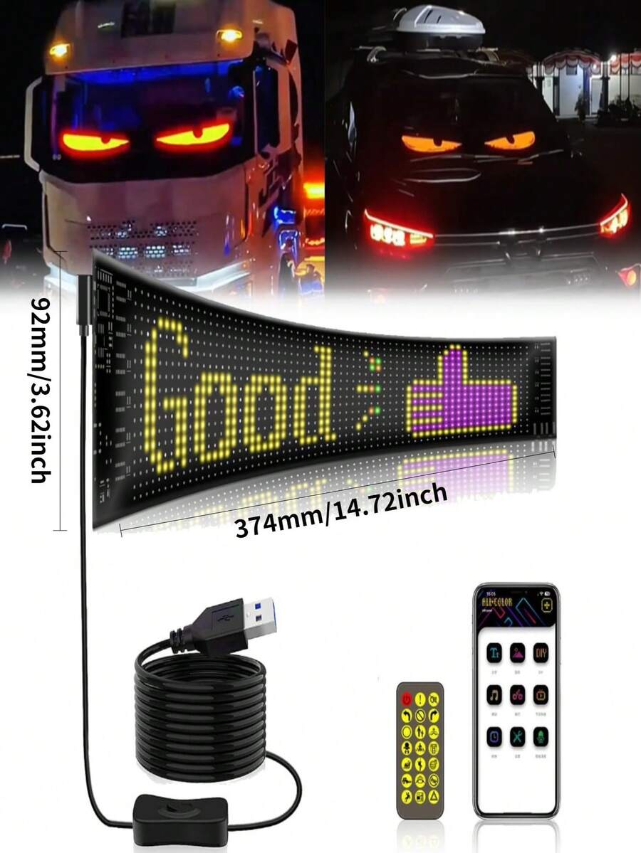 Luces decorativas para ventanas de automóviles, pantallas LED programables para vehículos con control de aplicación y control remoto, contenido de pantalla personalizable, adecuadas para parabrisas de automóviles y camiones.
