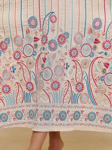 Elegant Embroidered Arabic Dress, JALABIA Tasseled Sash Short Sleeve V-Neck Dress, Ramadan Atmosphere, Soft 2026 New Design Robe Summer - Apricot - View 4