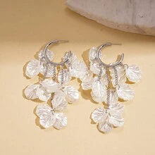 New Acrylic Shell Petal Tassel C-Shaped Earrings, Vacation Style, Unique, Niche And High-End Earrings For Women - 白色 - 查看 6