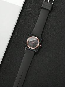1pc Women's Silicone Quartz Watch, Fashionable Casual Square Minimalist Dial Design, Elegant Elegant - Black - View 6