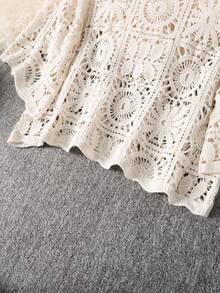 波西米亚风钩编镂空雪纺蝙蝠袖罩衫，女士休闲日常/海滩度假罩衫，春夏款 - 杏色 - 查看 5