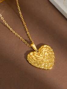 1pc 18K Gold Plated Stainless Steel Hollow Heart Engraved Flower Heart Pendant Necklace, Suitable For Men And Women, Perfect Gift For Birthday, Valentine's Day, Party, Suitable For Daily Wear And Festivals, All Seasons - Gold - View 8